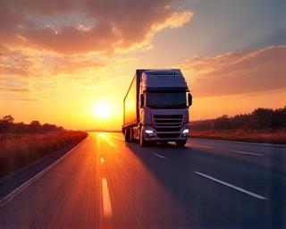 Freight truck on highway at dusk