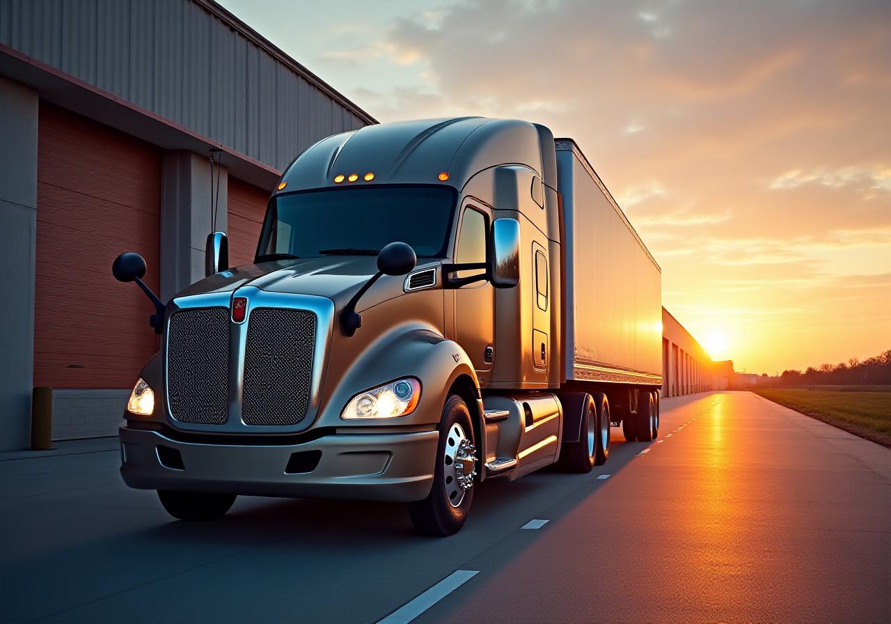 Modern freight truck and warehouse logistics facility